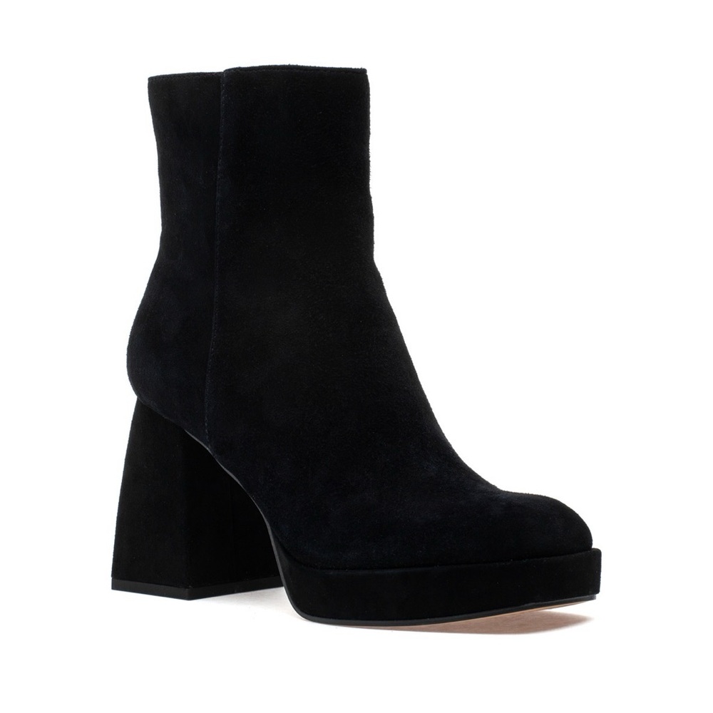 Dolce Vita Boots Women's 7.5 Black Suede Leather Chunky 3.5" Heel Zip Ulyses